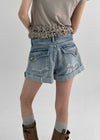 Ichion Roll-up Damage Denim Shorts