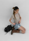 Ichion Roll-up Damage Denim Shorts
