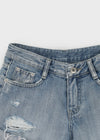 Ichion Roll-up Damage Denim Shorts