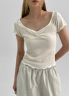 [MADE] Bellini Shirring V-Neck Short Sleeve Tee