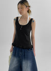 [MADE] Forpoon Frill Henley Neck Sleeveless Top