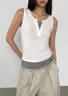 Bining Layered Stripe Henley Neck Sleeveless Tee (S/S Ver.)