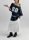 Naichu Number Loose Fit Off-Shoulder Short Sleeve Tee