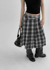 [MADE] Playit Check Pleated Wrap Midi Skirt
