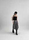 [MADE] Playit Check Pleated Wrap Midi Skirt