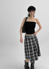 [MADE] Playit Check Pleated Wrap Midi Skirt