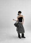 [MADE] Playit Check Pleated Wrap Midi Skirt