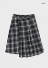 [MADE] Playit Check Pleated Wrap Midi Skirt