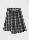 [MADE] Playit Check Pleated Wrap Midi Skirt