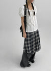 [MADE] Playit Check Pleated Wrap Midi Skirt