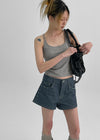 Beltum Semi-Crop Sleeveless Top (Built-in Cap)