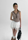 Fonton Stripe Backless Hooded Sleeveless Top
