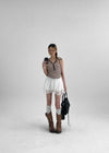 Fonton Stripe Backless Hooded Sleeveless Top