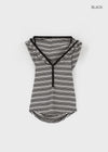 Fonton Stripe Backless Hooded Sleeveless Top