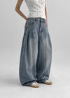 Tworub Curved Pintuck Wide Denim Pants