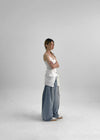 Tworub Curved Pintuck Wide Denim Pants
