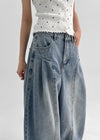 Tworub Curved Pintuck Wide Denim Pants