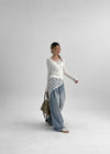 Tworub Curved Pintuck Wide Denim Pants