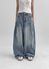 Tworub Curved Pintuck Wide Denim Pants