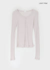 Menang Summer Tension Sheer Henley Neck Long Sleeve Tee