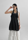 Pollang Back Open Layered Sleeveless Mini Dress