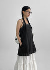 Pollang Back Open Layered Sleeveless Mini Dress