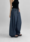 Campson Stripe Wide Balloon Denim Pants