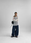 Campson Stripe Wide Balloon Denim Pants