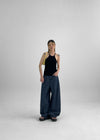 Campson Stripe Wide Balloon Denim Pants