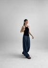 Campson Stripe Wide Balloon Denim Pants