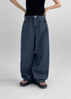 Campson Stripe Wide Balloon Denim Pants