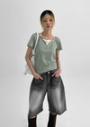 Rockyout Washed Back Pocket Bermuda Denim Pants