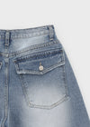 Rockyout Washed Back Pocket Bermuda Denim Pants