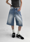 Rockyout Washed Back Pocket Bermuda Denim Pants
