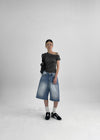 Rockyout Washed Back Pocket Bermuda Denim Pants