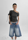 Rockyout Washed Back Pocket Bermuda Denim Pants