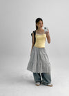 Robellon Banding Check Tiered Midi Skirt