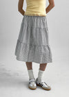 Robellon Banding Check Tiered Midi Skirt