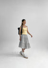 Robellon Banding Check Tiered Midi Skirt
