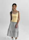 Robellon Banding Check Tiered Midi Skirt