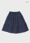 Robellon Banding Check Tiered Midi Skirt