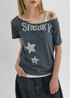 Berton Printing Off-shoulder Short Sleeve T-shirt