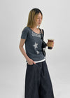 Berton Printing Off-shoulder Short Sleeve T-shirt