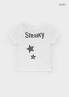 Berton Printing Off-shoulder Short Sleeve T-shirt