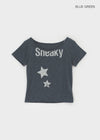 Berton Printing Off-shoulder Short Sleeve T-shirt