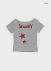 Berton Printing Off-shoulder Short Sleeve T-shirt