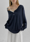 Diamon Loose Fit Henley Neck Long Sleeve Tee