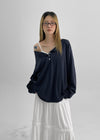 Diamon Loose Fit Henley Neck Long Sleeve Tee