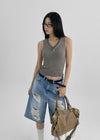 Mobeldi Layered Hooded Sleeveless Tee