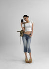 Chongnut Washed Denim Capri Pants